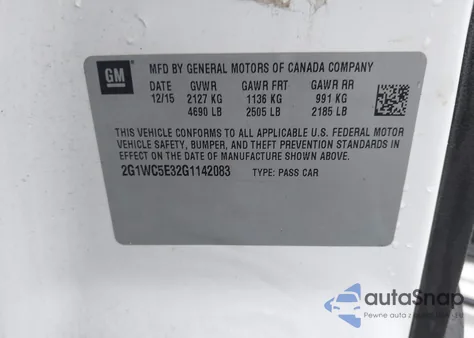 2016 Chevrolet Impala Limited Ltz из США, поврежденный, VIN 2G1WC5E32G1142083